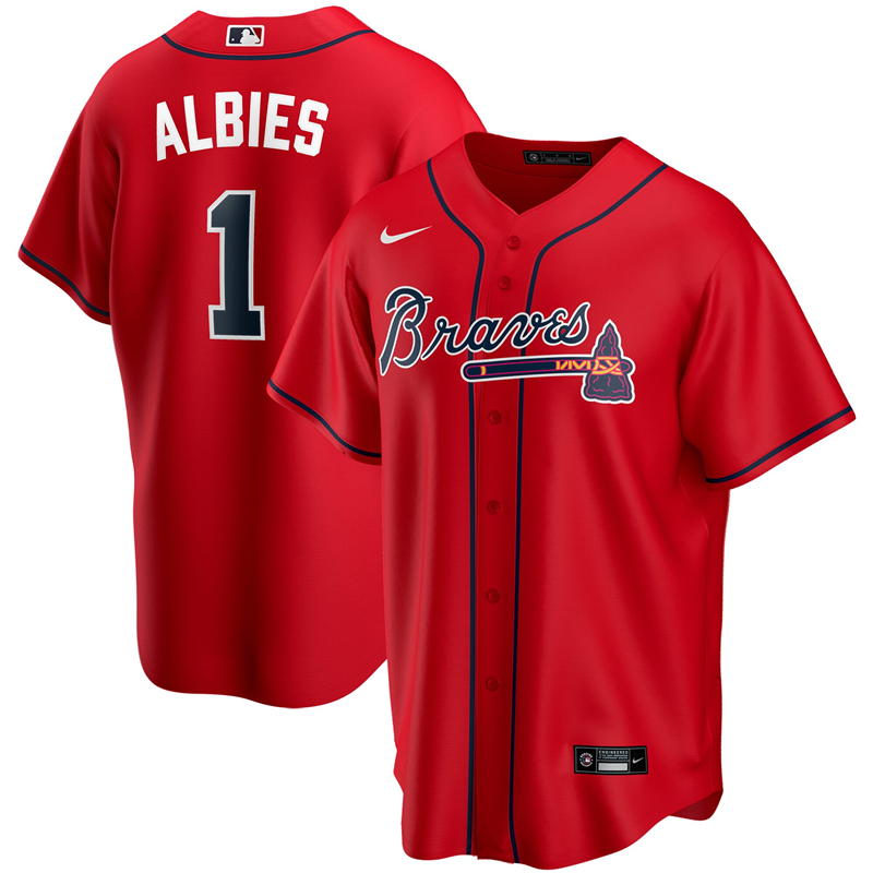 2020 MLB Men Atlanta Braves 1 Ozzie Albies Nike Red Alternate 2020 Replica Player Jersey 1